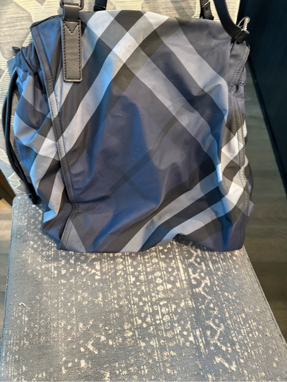 Burberry Nylon Check Tote Bag Leather Trim—Zipper Broken